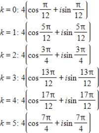 <strong>Use DeMoivre's theorem to find the indicated roots of the complex number. Sixth roots of i </strong> A) B) C) D) E)