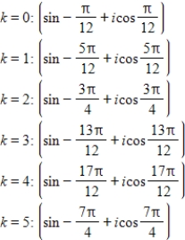 <strong>Use DeMoivre's theorem to find the indicated roots of the complex number. Sixth roots of i </strong> A) B) C) D) E)