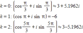 <strong>Use DeMoivre's theorem to find all the solutions of the equation and represent the solutions graphically.(Round your answer to four decimal places.) </strong> A) B) C) D) E)