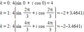 <strong>Use DeMoivre's theorem to find all the solutions of the equation and represent the solutions graphically.(Round your answer to four decimal places.) </strong> A) B) C) D) E)