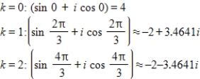 <strong>Use DeMoivre's theorem to find all the solutions of the equation and represent the solutions graphically.(Round your answer to four decimal places.) </strong> A) B) C) D) E)