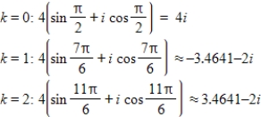 <strong>Use DeMoivre's theorem to find all the solutions of the equation and represent the solutions graphically.(Round your answer to four decimal places.) </strong> A) B) C) D) E)