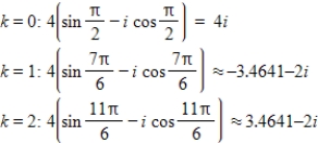 <strong>Use DeMoivre's theorem to find all the solutions of the equation and represent the solutions graphically.(Round your answer to four decimal places.) </strong> A) B) C) D) E)