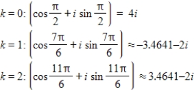 <strong>Use DeMoivre's theorem to find all the solutions of the equation and represent the solutions graphically.(Round your answer to four decimal places.) </strong> A) B) C) D) E)