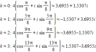 <strong>Use DeMoivre's theorem to find all the solutions of the equation and represent the solutions graphically.(Round your answer to four decimal places.) </strong> A) B) C) D) E)