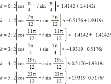 <strong>Use DeMoivre's theorem to find all the solutions of the equation and represent the solutions graphically.(Round your answer to four decimal places.) </strong> A) B) C) D) E)