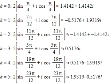 <strong>Use DeMoivre's theorem to find all the solutions of the equation and represent the solutions graphically.(Round your answer to four decimal places.) </strong> A) B) C) D) E)