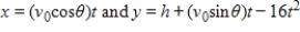 A projectile is launched at a height of h feet above the ground at an angle of with the horizontal.The initial velocity is feet per second, and the path of the projectile is modeled by the parametric equations . Select the correct graph of the path of a projectile launched from ground level at the value of and . feet per second 