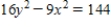 Find the vertices and asymptotes of the hyperbola. ​   ​