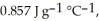 Calculate the total quantity of heat required to convert 25.0 g of liquid CCl<sub>4</sub>(l) at 35.0 °C to gaseous CCl<sub>4</sub> at 76.8 °C (the normal boiling point for CCl<sub>4</sub>). The specific heat of CCl<sub>4</sub>(l) is its heat of fusion is and its heat of vaporization is