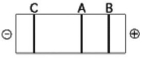 <strong> The segment of DNA shown in the figure above has restriction sites I and II,which create restriction fragments A,B,and C.Which of the gels produced by electrophoresis shown below best represents the separation and identity of these fragments?</strong> A) B) C) D)