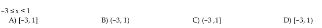 Use interval notation to describe the interval of real numbers.