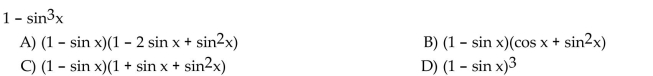 Write each expression in factored form as an algebraic expression of a single trigonometric function.