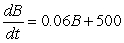 <strong>A bank account initially containing $4000 earns interest at a continuous rate of 6% per year. Deposits are made into the account at a constant rate of $500 per year. Which is the differential equation for the balance, B, in the account as a function of time, t, in years?</strong> A)   B)   C)   D)   <div style=padding-top: 35px> 