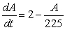A manufacturer of a chocolate beverage mixes liquid chocolate with milk in a large vat containing 450 liters of the mixture that is 20% chocolate initially. The differential equation for A, the amount of chocolate in the vat at time t, follows a rate in - rate out model. When chocolate flows in at a rate of 2 liters/min and the mixed beverage flows out at the same rate, you can model the situation with the differential equation liters/min which can be rewritten as . a) What is the particular solution to this differential equation? b) In the long run, how many liters of chocolate will be in the mixture contained in the vat?