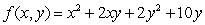 The function has a local __________ (maximum / minimum / neither) at the critical point, where x = _____ and y = _____.