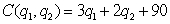 A manufacturer sells two products. The first sells for $7 and the second sells for $5. The manufacturer's costs are given by the equation , where and are the respective quantities produced of each product. Let represent the profit at a production level of and units. Find the value of .