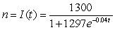 A disease is released into a town. The number of people infected each day is modeled by the equation . Estimate when Estimate the value of n at this time.