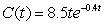 <strong>If time, t, is in hours and concentration, C, is in ng/ml, the drug concentration curve for a drug is given by . About how many hours does it take for the drug to reach peak concentration? .</strong> A)2.5 hours B)8.5 hours C)0.4 hours D)3.4 hours