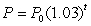 With a yearly inflation rate of 3%, prices are described by , where is the price in dollars when t = 0 and t is time in years. If = 1.2, how many cents per year are prices rising when t = 12? Round to the nearest tenth of a cent.