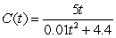 The concentration, in , of a drug introduced gradually into the body can be modeled by . What is the rate of change in the concentration at t = 120?