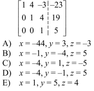 Write the system of linear equations represented by the augmented matrix. Then use back-substitution to solve. (Use variables x, y, and z.)
