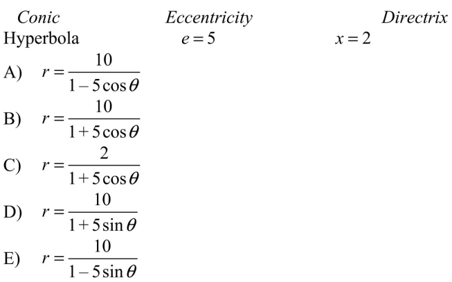 Find a polar equation of the conic with the given characteristics and with one focus at the pole.