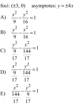 Find the standard form of the equation of the hyperbola with the given characteristics.