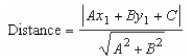 Find the distance between the point and line using the formula, for the distance between the point and the line