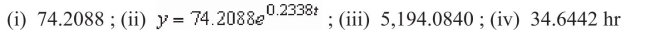 <strong>The number of bacteria in a culture is increasing according to the law of exponential growth.After 5 hours there are 175 bacteria in the culture and after 10 hours there are 425 bacteria in The culture.Answer the following questions, rounding numerical answers to four decimal places. (i) Find the initial population. (ii) Write an exponential growth model for the bacteria population.Let t represent time in hours. (iii) Use the model to determine the number of bacteria after 20 hours. (iv) After how many hours will the bacteria count be 15,000?</strong> A) B) C) D) E)
