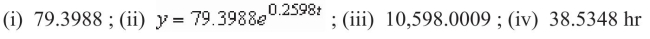 <strong>The number of bacteria in a culture is increasing according to the law of exponential growth.After 5 hours there are 175 bacteria in the culture and after 10 hours there are 425 bacteria in The culture.Answer the following questions, rounding numerical answers to four decimal places. (i) Find the initial population. (ii) Write an exponential growth model for the bacteria population.Let t represent time in hours. (iii) Use the model to determine the number of bacteria after 20 hours. (iv) After how many hours will the bacteria count be 15,000?</strong> A) B) C) D) E)