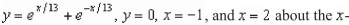 <strong>Find the volume of the solid generated by revolving the region bounded by the graphs of the equations axis.Round your Answer to four decimal places.</strong> A)5.3098 B)12.2824 C)20.6444 D)15.9387 E)37.9232