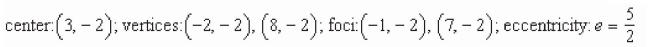 <strong>Find the center, foci, vertices, and eccentricity of the ellipse. </strong> A) B) C) D) E)