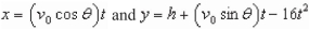The parametric equations for the path of a projectile launched at a height h feet above the ground, at an angle with the horizontal and having an initial velocity of feet per second is Given by .The center field fence in a ballpark is feet High and feet from home plate.The ball is hit 2 feet above the ground.It leaves the bat at an angle Of degrees with the horizontal at a speed of 100 miles per hour as shown in the figure.Write a set Of parametric equations for the path of the ball.