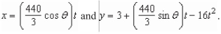 The parametric equations for the path of a projectile launched at a height feet above the ground, at an angle with the horizontal and having an initial velocity of feet per second is Given by The center field fence in a ballpark is feet High and feet from home plate.The ball is hit 3 feet above the ground.It leaves the bat at an angle Of degrees with the horizontal at a speed of 100 miles per hour as shown in the figure.Find the Minimum angle at which the ball must leave the bat in order for the hit to be a home run using the Parametric equations Round your answer to one Decimal place.