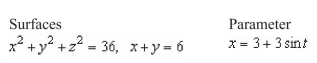 <strong>Find a vector-valued function, using the given parameter, to represent the intersection of the surfaces given below. </strong> A) B) C) D) E)