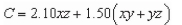 <strong>A rectangular box with an open top has a length of x feet, a width of y feet, and a height of z feet.It costs $2.10 per square foot to build the base and $0.75 per square foot to build the Sides.Write the cost C of constructing the box as a function of x, y, and z.</strong> A) B) C) D) E)