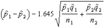 A 95% lower confidence bound (LCB) for the difference between population proportions can be constructed using the following equation: LCB =