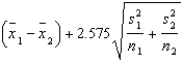 A 99% upper confidence bound (UCB) for the difference between population means in case of large samples (both and greater than 30) can be constructed using the following equation: UCB =
