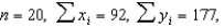 A soft drink distributor was interested in examining the relationship between the number of ads (x) for his product during prime time on a local television station and the number of sales per week (y) in thousands of cases. He compiled the figures for 20 weeks and computed the following summary information: and Find the correlation coefficient for the number of ads during prime time and weekly sales. ______________ Find the best-fitting line relating the number of ads during prime time and weekly sales. y = ______________ If the soft drink distributor ran 21 TV ads per week for his product, what would you predict his sales to be? ______________ thousand cases