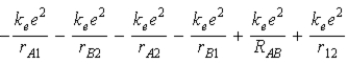 <strong>The diagram below shows the distance between the nuclei, p<sub>A</sub> and p<sub>B</sub>, and the electrons, e<sub>1</sub> and e<sub>2</sub>, in a hydrogen molecule. We would expect the electrostatic potential energy of this molecule to be  </strong> A)   . B)   . C)   . D)   . E)   . <div style=padding-top: 35px> 