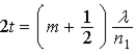 <strong>A film of index of refraction n<sub>1</sub> coats a surface with index of refraction n<sub>2</sub>. When n<sub>1</sub> > n<sub>2</sub>, the condition for destructive interference for reflected monochromatic light of wavelength λ in air is</strong> A) . B) . C) . D) . E) .