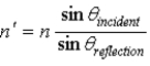 <strong>A light ray is partially reflected and partially refracted at a boundary between two media, the upper one having index of refraction n, the lower one having index of refraction n', as shown in the figure. The reflected ray is perpendicular to the refracted ray when </strong> A) . B) . C) . D) . E) .