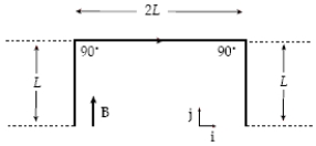 <strong>A straight wire is bent into the shape shown. Determine the net magnetic force on the wire when the current I travels in the direction shown in the magnetic field   .  </strong> A) 2IBL in the −z direction B) 2IBL in the +z direction C) 4IBL in the +z direction D) 4IBL in the −z direction E) zero <div style=padding-top: 35px> 