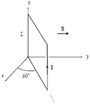 <strong>A square loop (L = 0.20 m) consists of 50 closely wrapped turns, each carrying a current of 0.50 A. The loop is oriented as shown in a uniform magnetic field of 0.40 T directed in the positive y direction. What is the magnitude of the torque on the loop?  </strong> A) 0.21 N ⋅ m B) 0.20 N ⋅ m C) 0.35 N ⋅ m D) 0.12 N ⋅ m E) 1.73 N ⋅ m <div style=padding-top: 35px> 