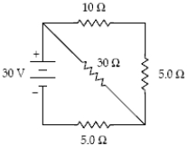 <strong>At what rate is thermal energy generated in the 30-Ω resistor? </strong> A) 20 W B) 27 W C) 60 W D) 13 W E) 30 W