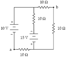 <strong>Determine the potential difference V<sub>a</sub> − V<sub>b</sub> shown in the circuit below. </strong> A) −5.0 V B) +5.0 V C) −10 V D) +10 V E) 0 V
