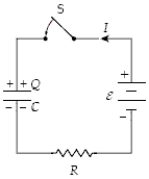 <strong>At t = 0 the switch S is closed with the capacitor uncharged. If C = 30 μF, ε = 30 V, and R = 5.0 kΩ, at what rate is energy being stored in the capacitor when I = 2.0 mA? </strong> A) 32 mW B) 40 mW C) 44 mW D) 36 mW E) 80 mW