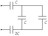 <strong>Determine the equivalent capacitance of the combination shown when C = 12 pF. </strong> A) 48 pF B) 12 pF C) 24 pF D) 6.0 pF E) 59 pF