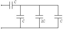 <strong>Determine the equivalent capacitance of the combination shown when C = 15 mF. </strong> A) 20 mF B) 16 mF C) 12 mF D) 24 mF E) 75 mF